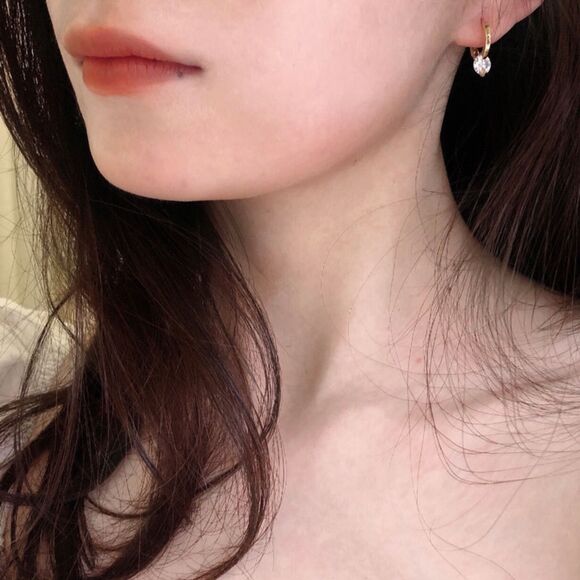 925 Sterling Silver CZ Huggies Gold Plated CZ Zircon Minimalist Dainty Earrings - Picture 2 of 4